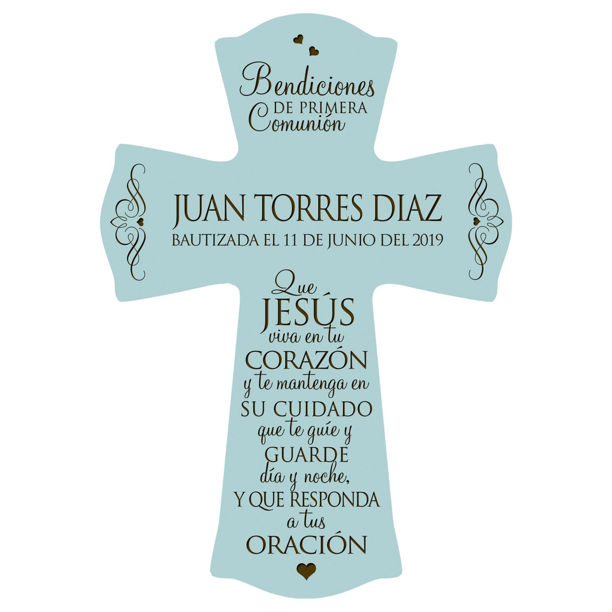 Personalized Baptism Wall Cross Spanish Verse - May Jesus Live Within 8”x11.5” - LifeSong Milestones