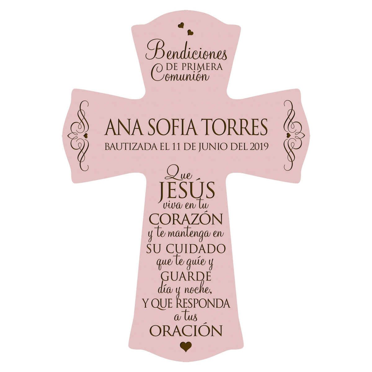 Personalized Baptism Wall Cross Spanish Verse - May Jesus Live Within 8”x11.5” - LifeSong Milestones