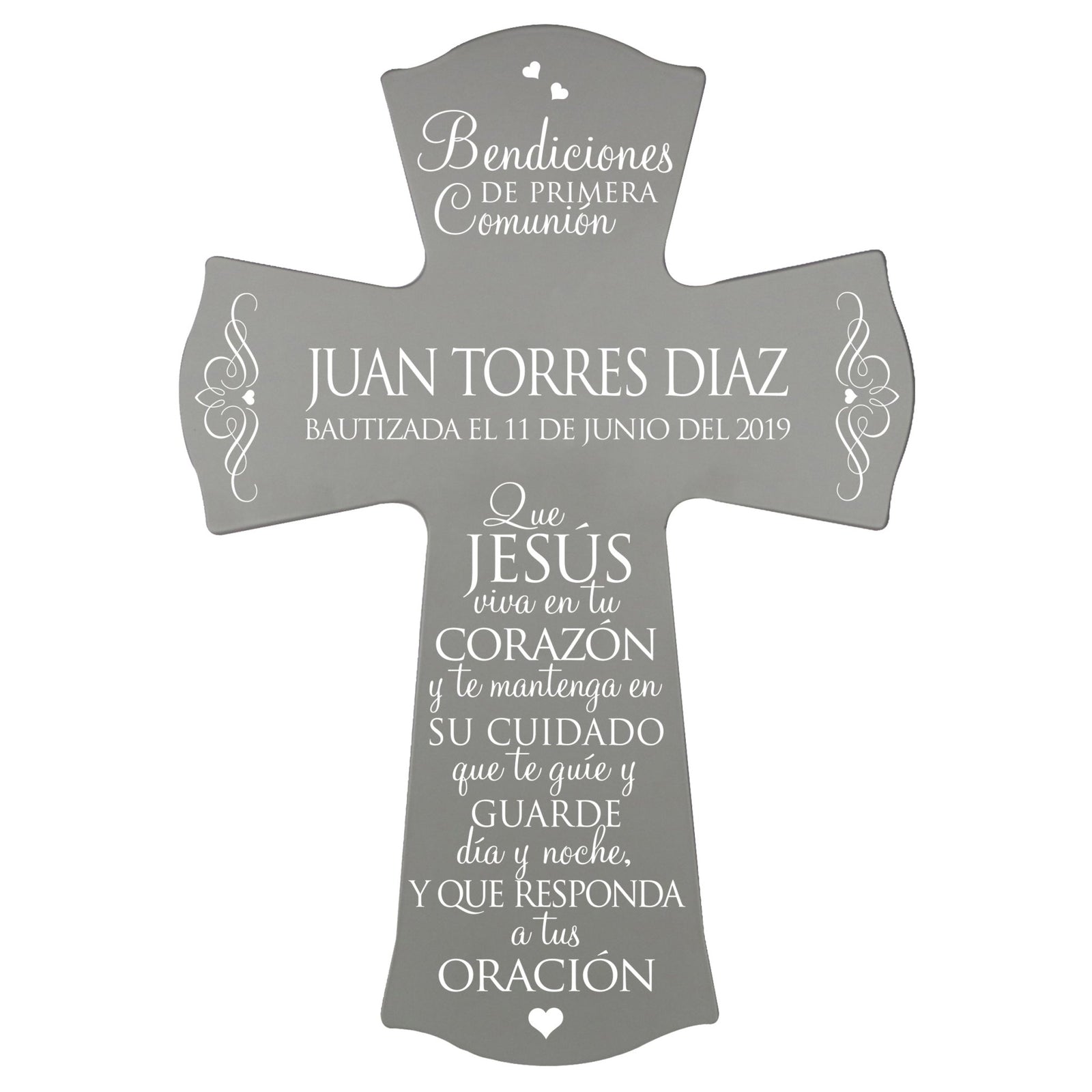 Personalized Baptism Wall Cross Spanish Verse - May Jesus Live Within 8”x11.5” - LifeSong Milestones