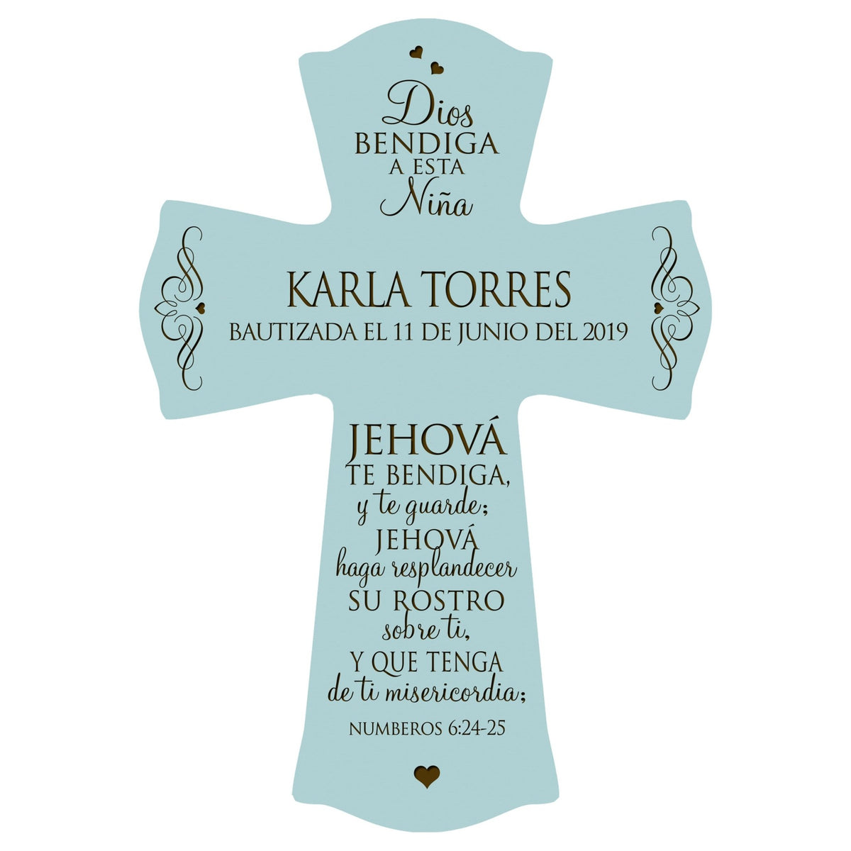 Personalized Baptism Wall Cross Spanish Verse - The Lord Bless You 8”x11.5” - LifeSong Milestones