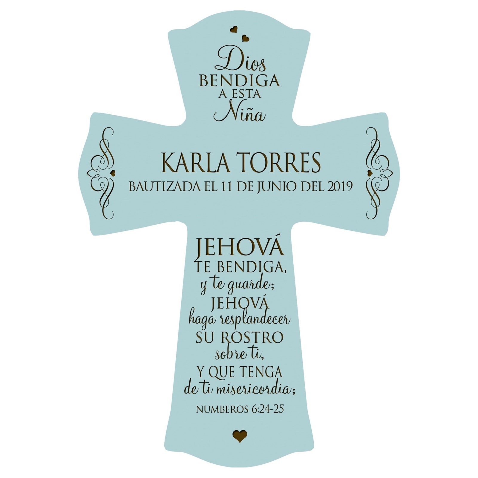 Personalized Baptism Wall Cross Spanish Verse - The Lord Bless You 8”x11.5” - LifeSong Milestones