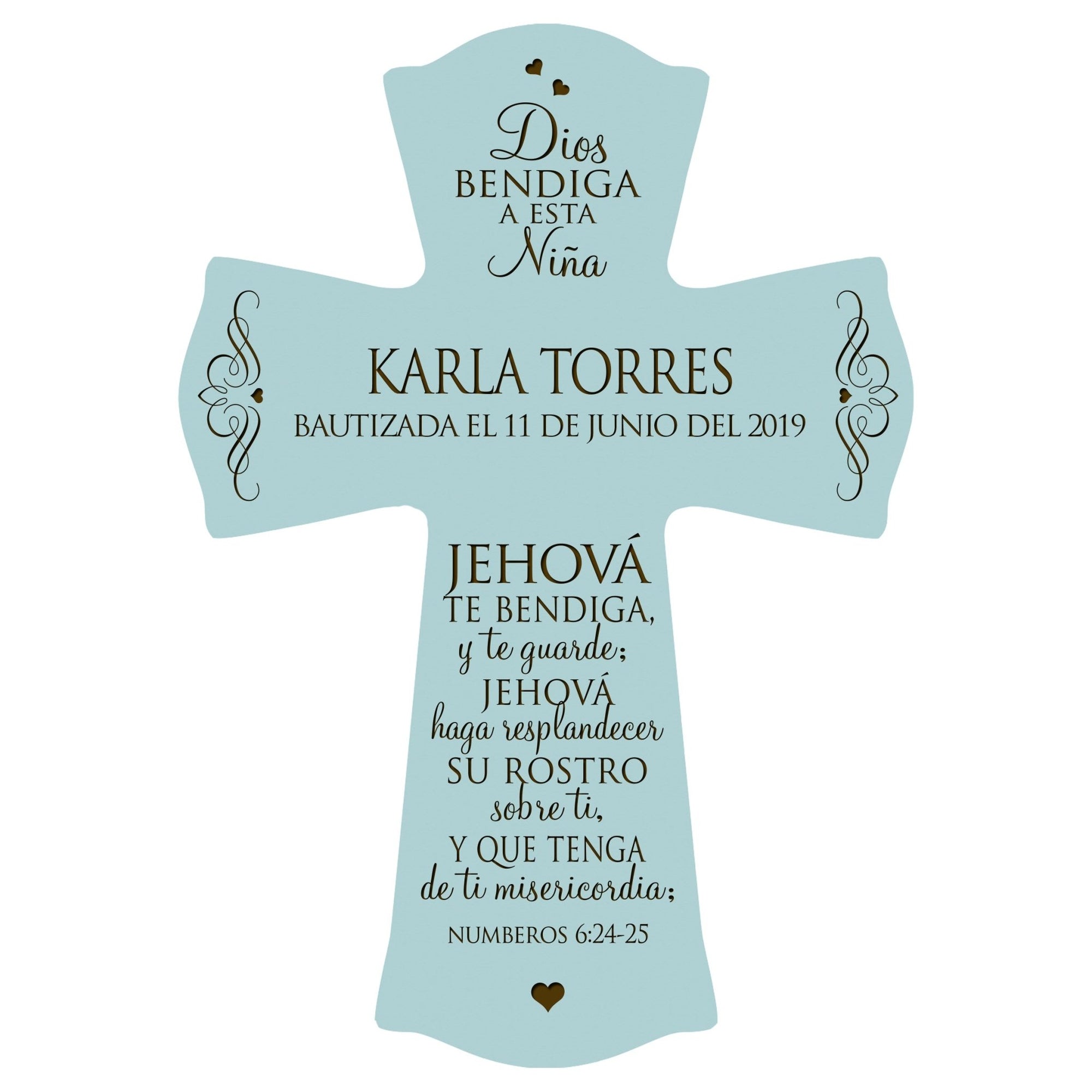 Personalized Baptism Wall Cross Spanish Verse - The Lord Bless You 8”x11.5” - LifeSong Milestones