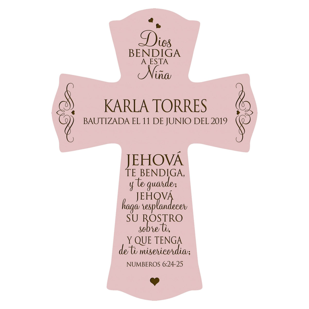 Personalized Baptism Wall Cross Spanish Verse - The Lord Bless You 8”x11.5” - LifeSong Milestones