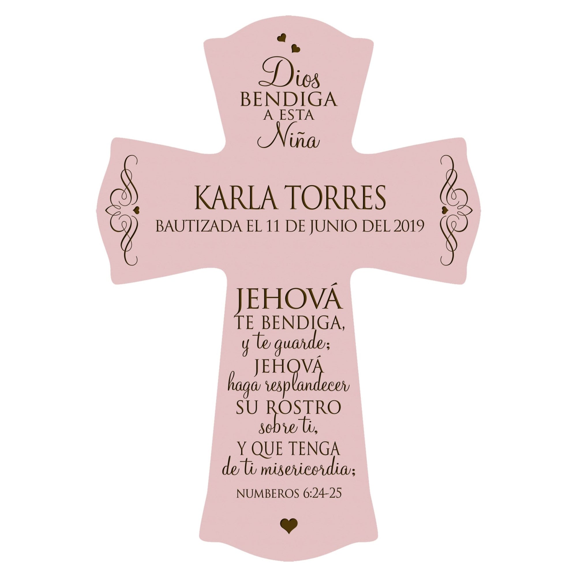 Personalized Baptism Wall Cross Spanish Verse - The Lord Bless You 8”x11.5” - LifeSong Milestones