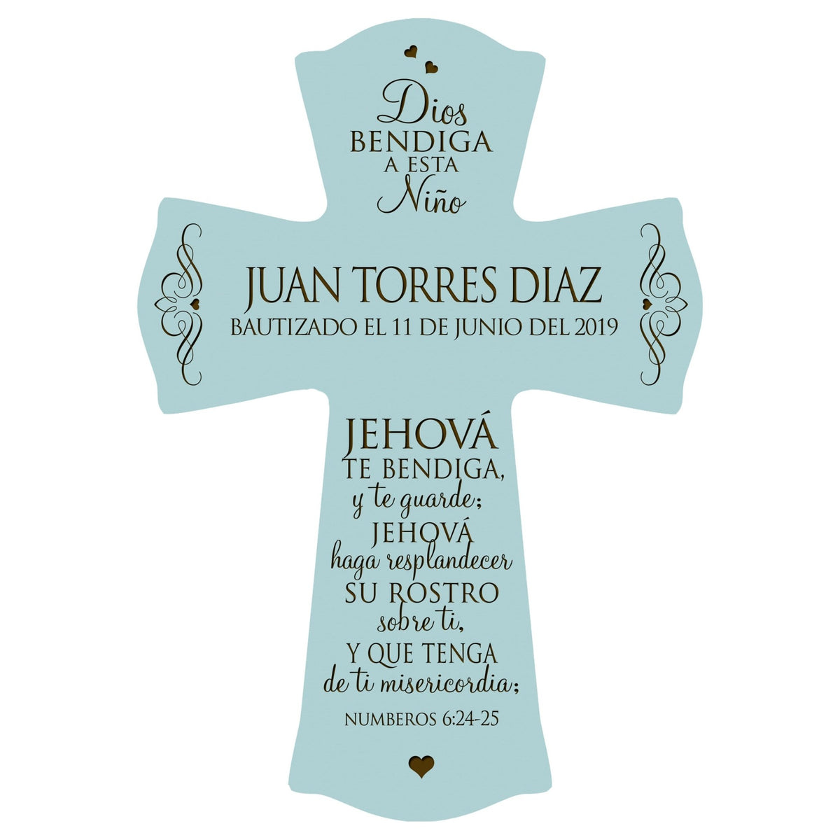 Personalized Baptism Wall Cross Spanish Verse - The Lord Bless You 8”x11.5” - LifeSong Milestones