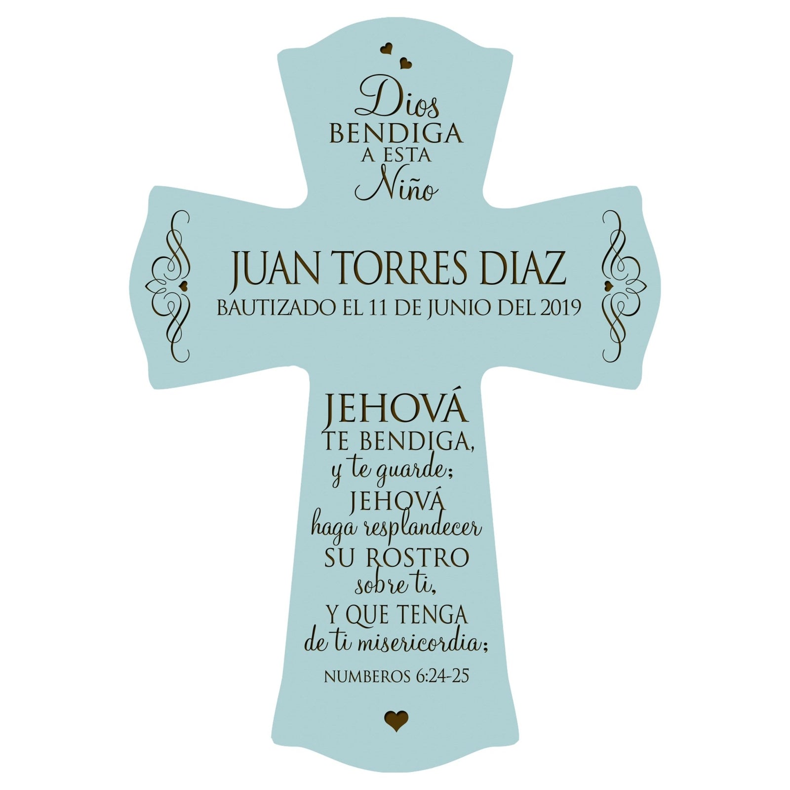 Personalized Baptism Wall Cross Spanish Verse - The Lord Bless You 8”x11.5” - LifeSong Milestones