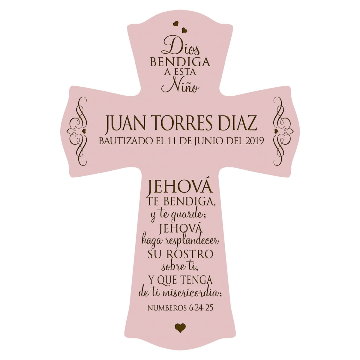 Personalized Baptism Wall Cross Spanish Verse - The Lord Bless You 8”x11.5” - LifeSong Milestones