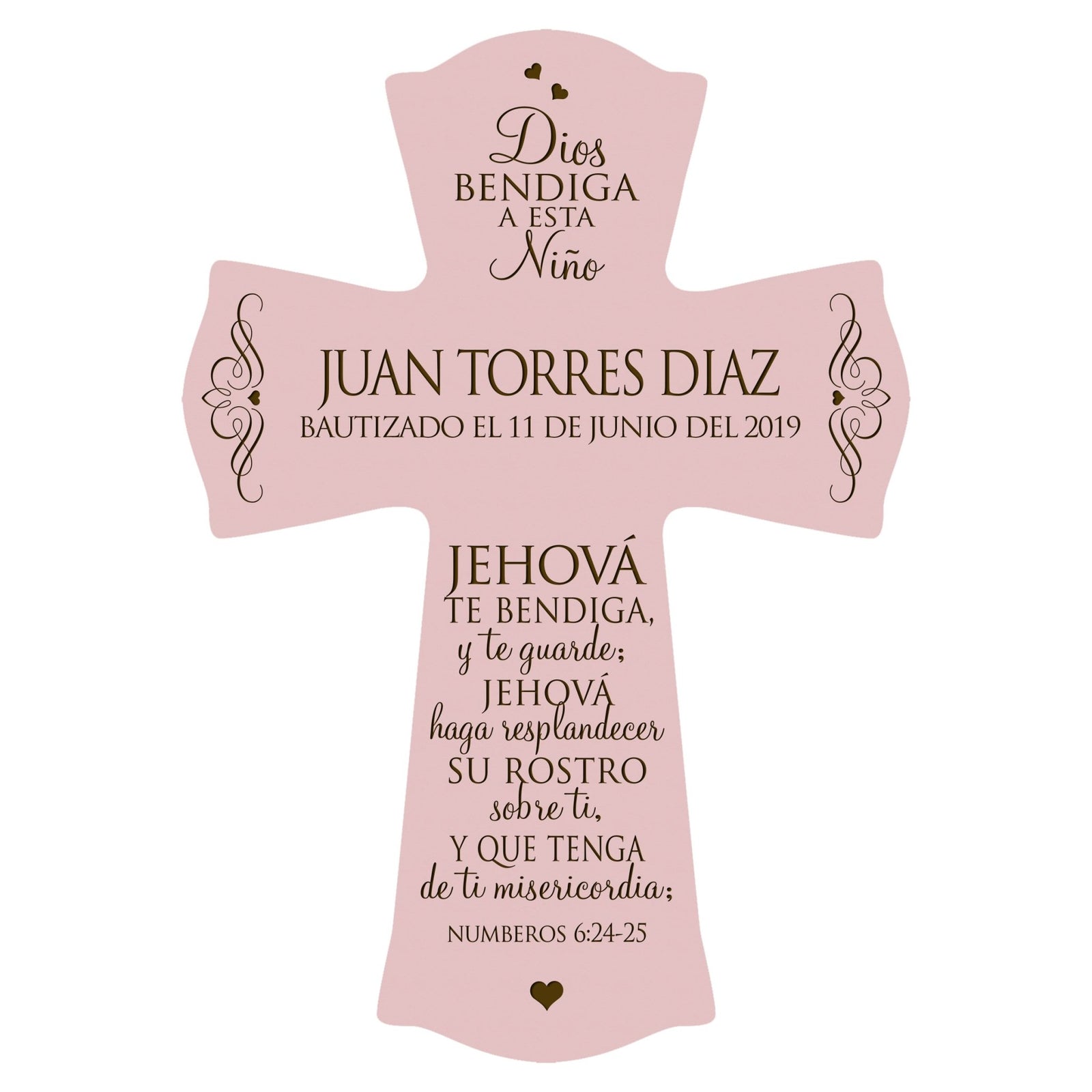 Personalized Baptism Wall Cross Spanish Verse - The Lord Bless You 8”x11.5” - LifeSong Milestones