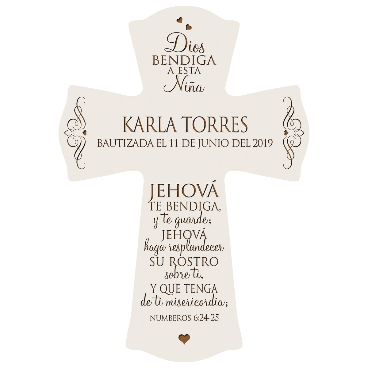 Personalized Baptism Wall Cross Spanish Verse - The Lord Bless You 8”x11.5” - LifeSong Milestones