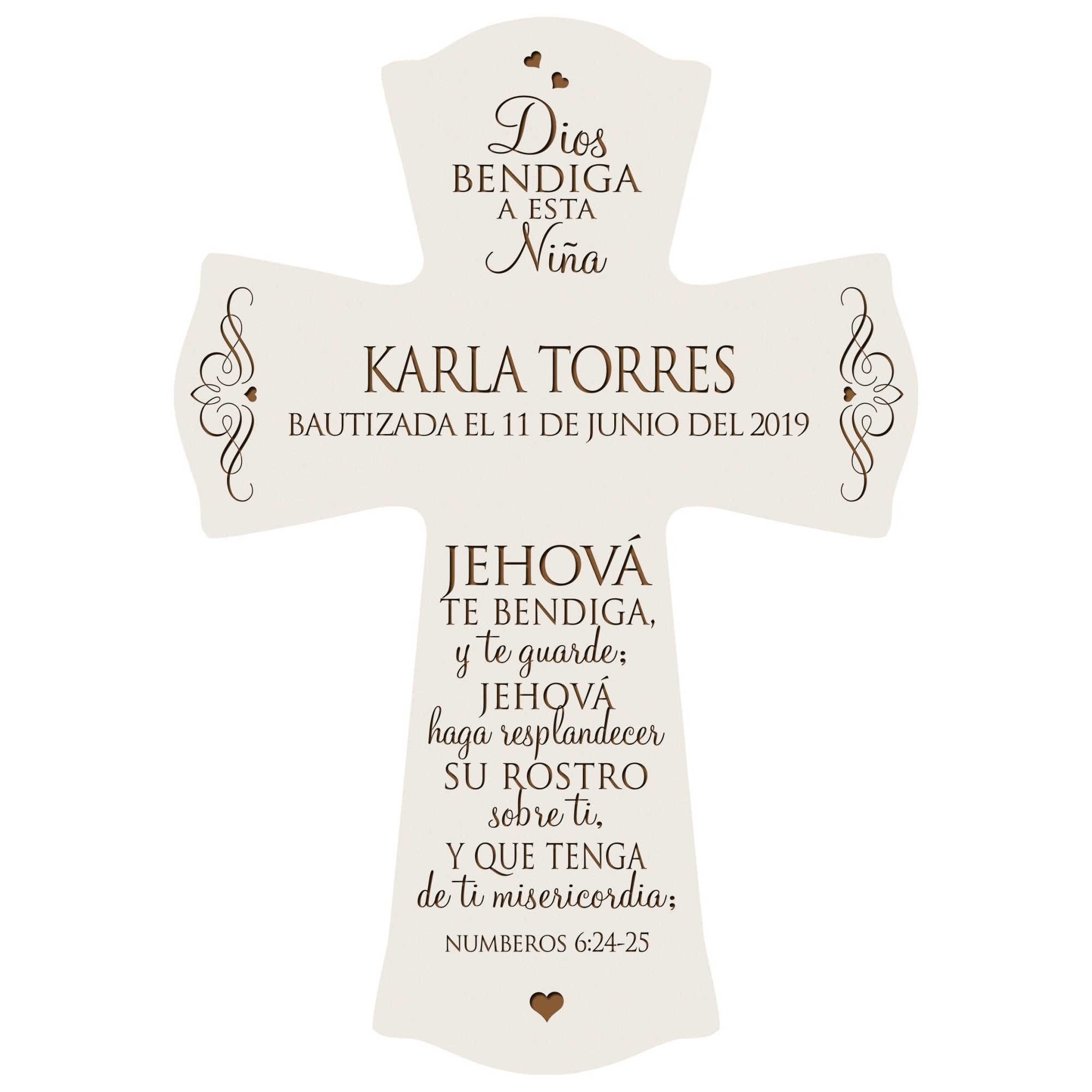 Personalized Baptism Wall Cross Spanish Verse - The Lord Bless You 8”x11.5” - LifeSong Milestones
