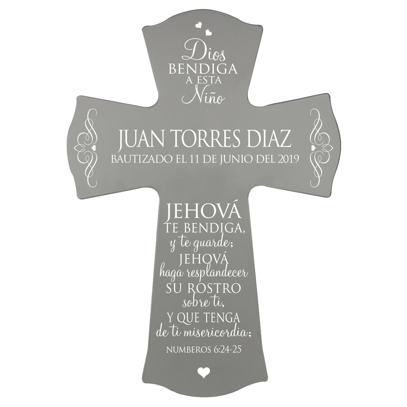 Personalized Baptism Wall Cross Spanish Verse - The Lord Bless You 8”x11.5” - LifeSong Milestones