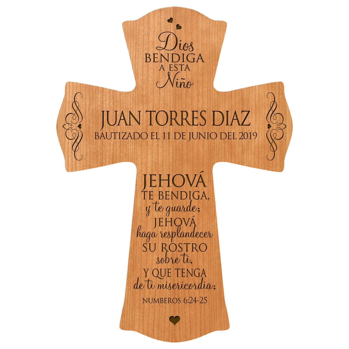 Personalized Baptism Wall Cross Spanish Verse - The Lord Bless You 8”x11.5” - LifeSong Milestones