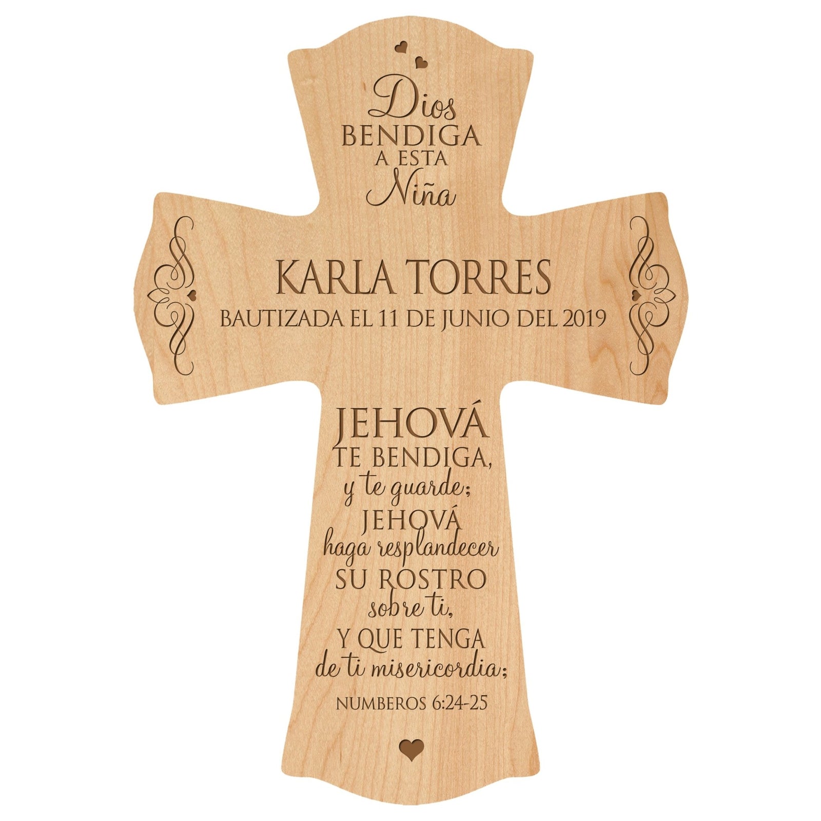 Personalized Baptism Wall Cross Spanish Verse - The Lord Bless You 8”x11.5” - LifeSong Milestones