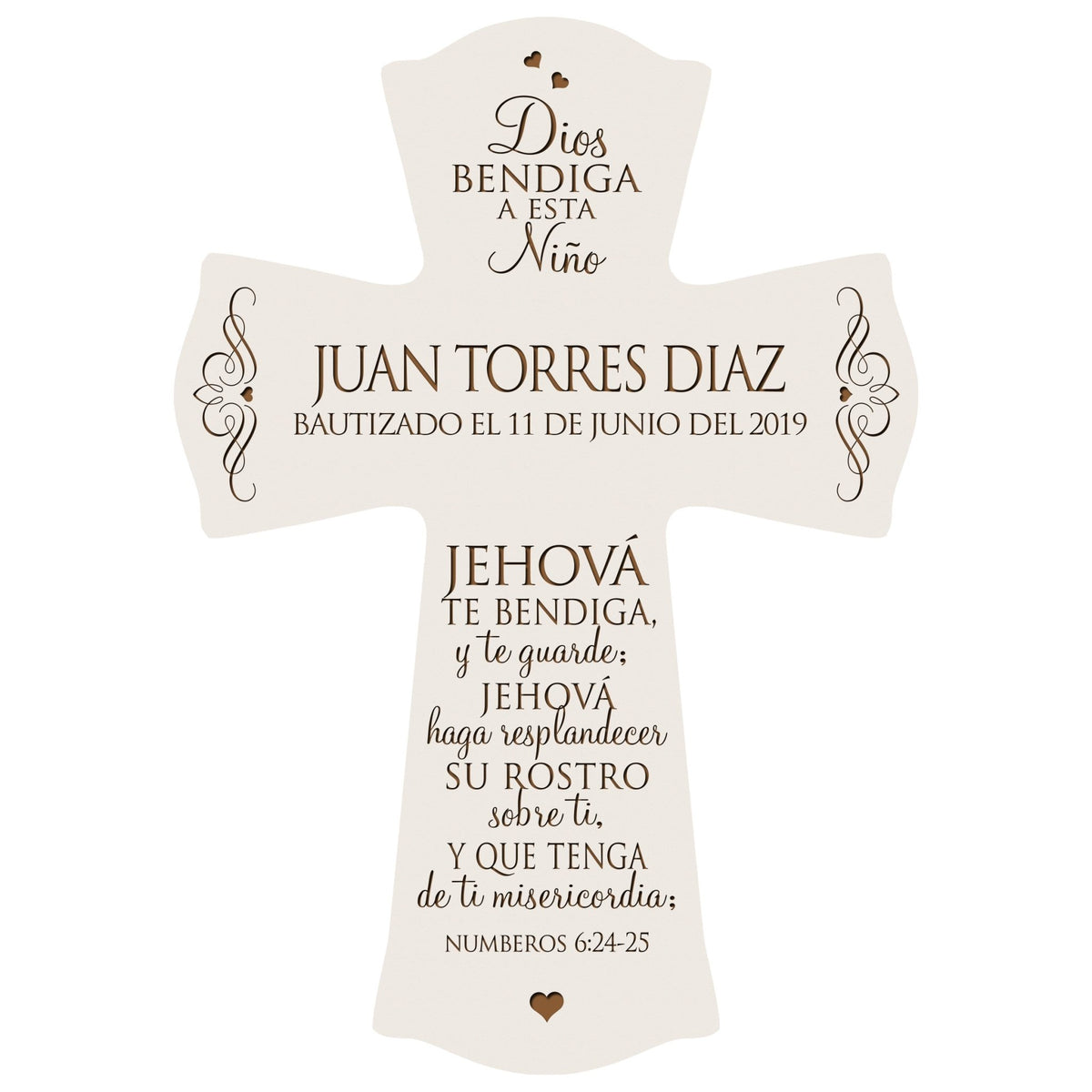 Personalized Baptism Wall Cross Spanish Verse - The Lord Bless You 8”x11.5” - LifeSong Milestones
