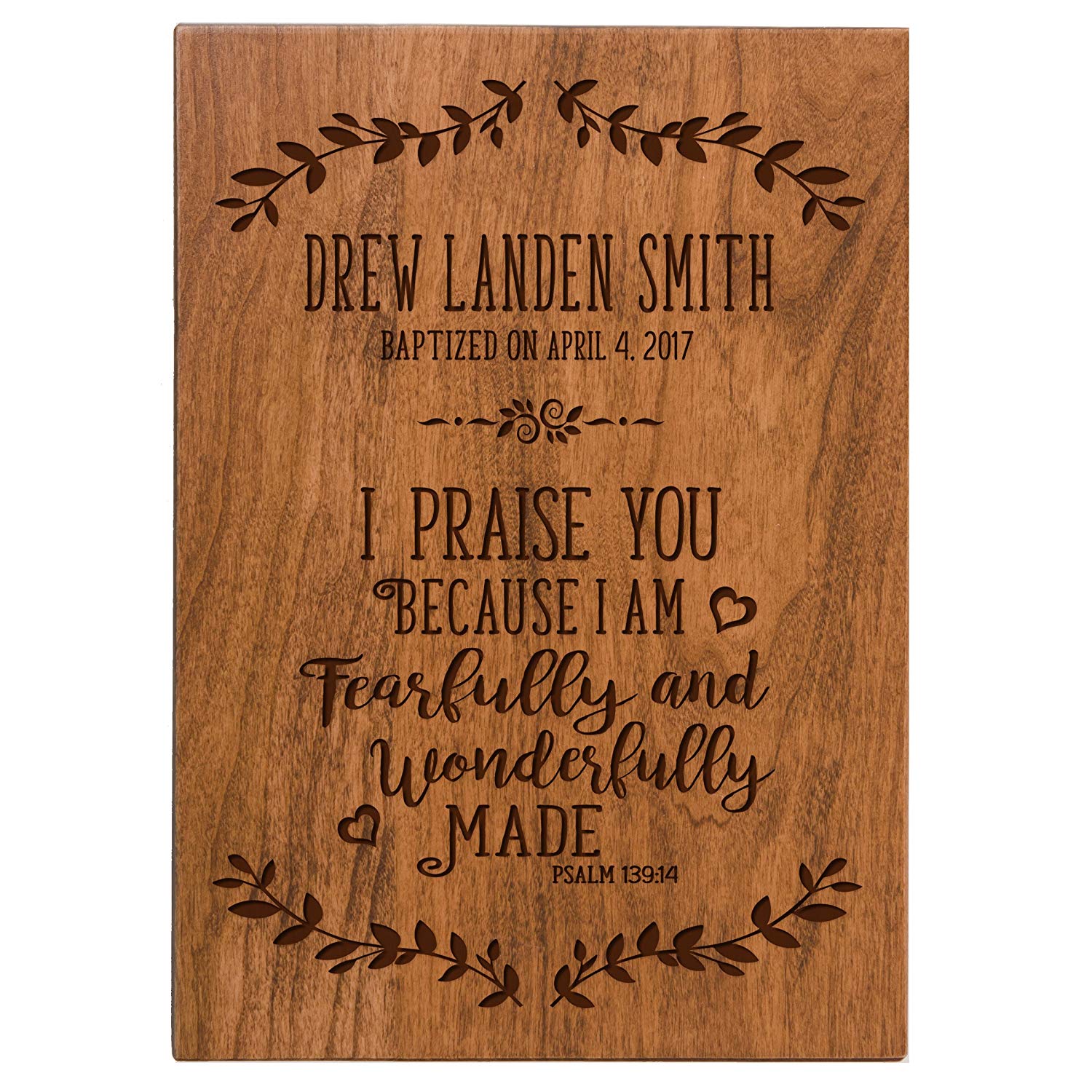 Personalized Baptism Wall Plaque - I Praise You - LifeSong Milestones
