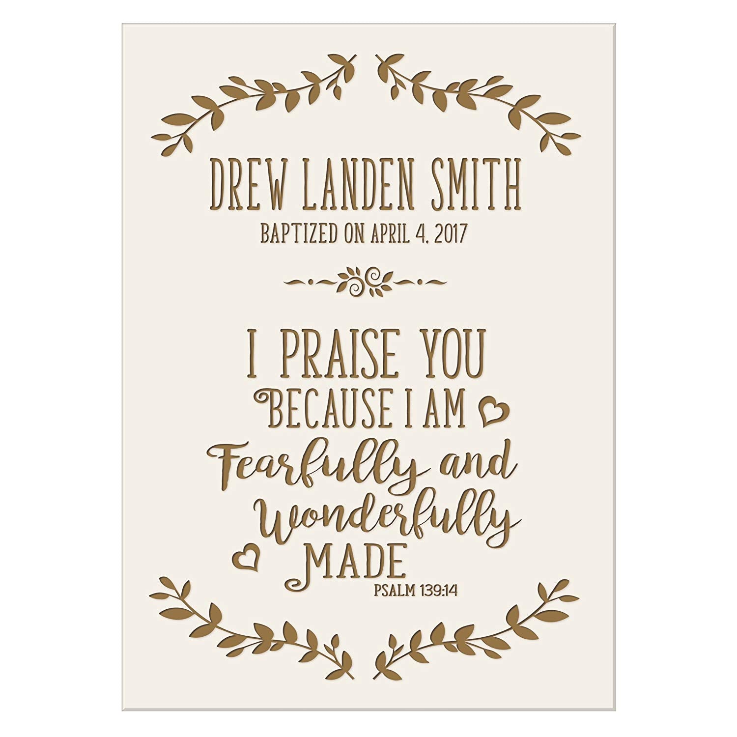 Personalized Baptism Wall Plaque - I Praise You - LifeSong Milestones