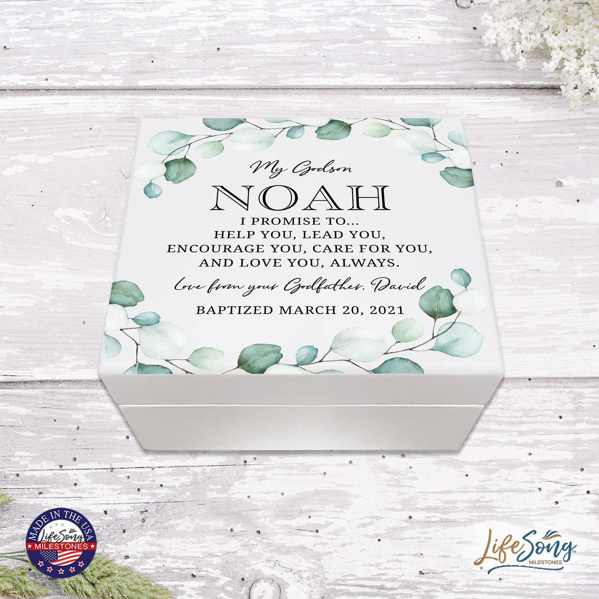 Lifesong Milestones Personalized Baptism Keepsake Jewelry Box Gift for Godson