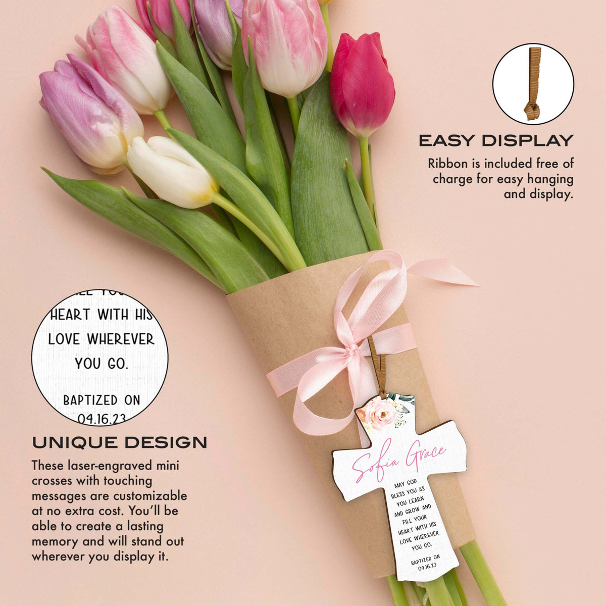 Personalized Baptism Wooden Mini Cross - LifeSong Milestones