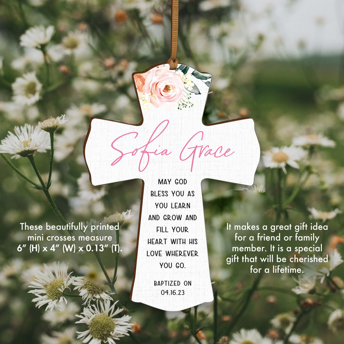 Personalized Baptism Wooden Mini Cross - LifeSong Milestones