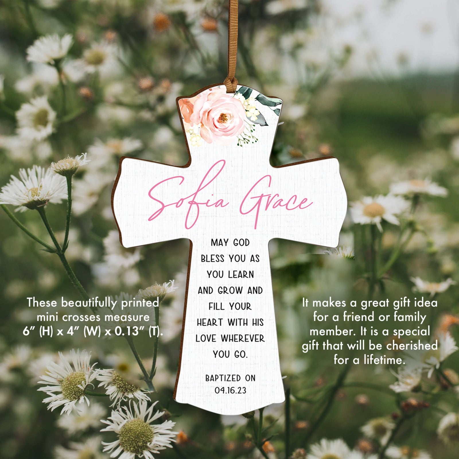 Personalized Baptism Wooden Mini Cross - LifeSong Milestones