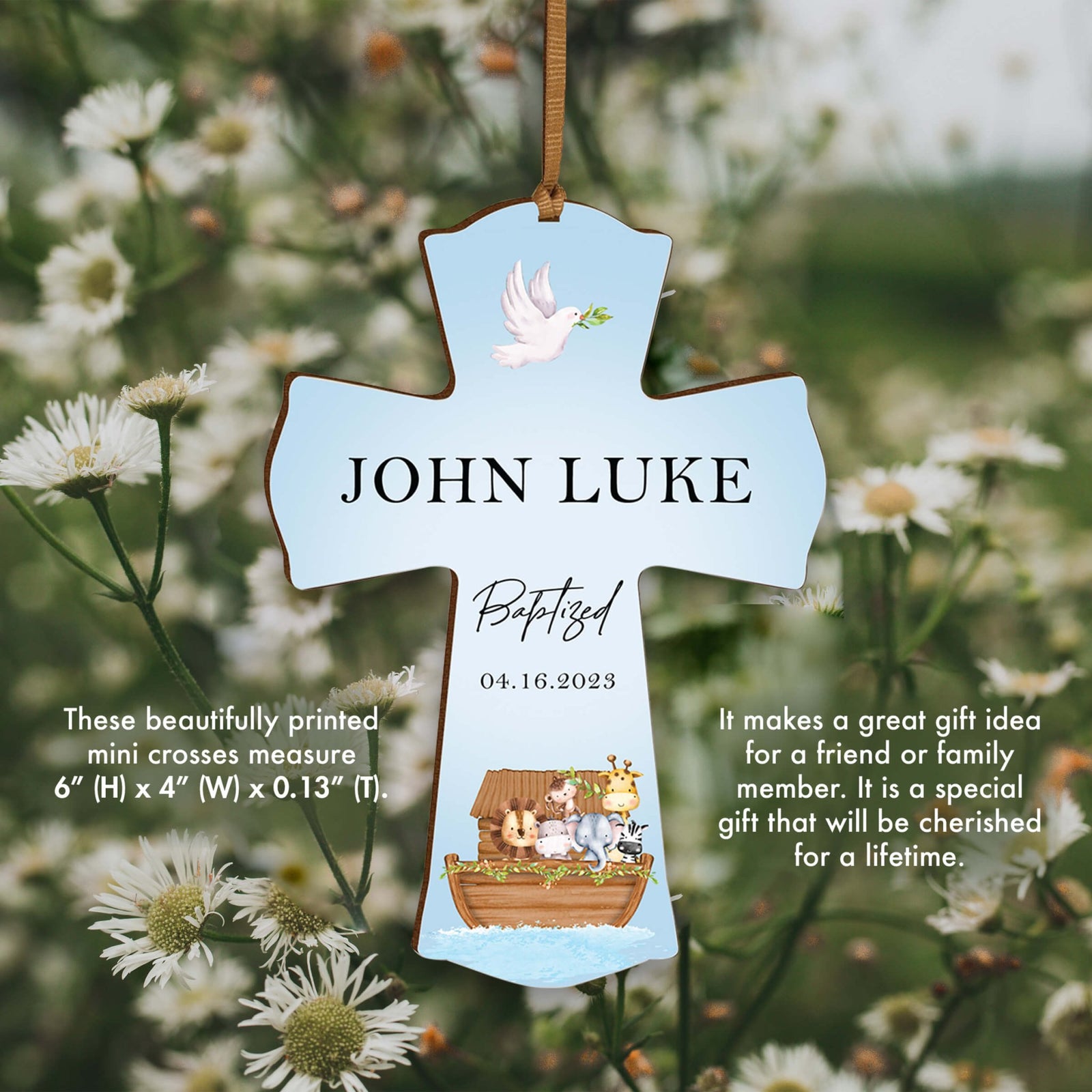 Personalized Baptism Wooden Mini Cross - Baptized - LifeSong Milestones