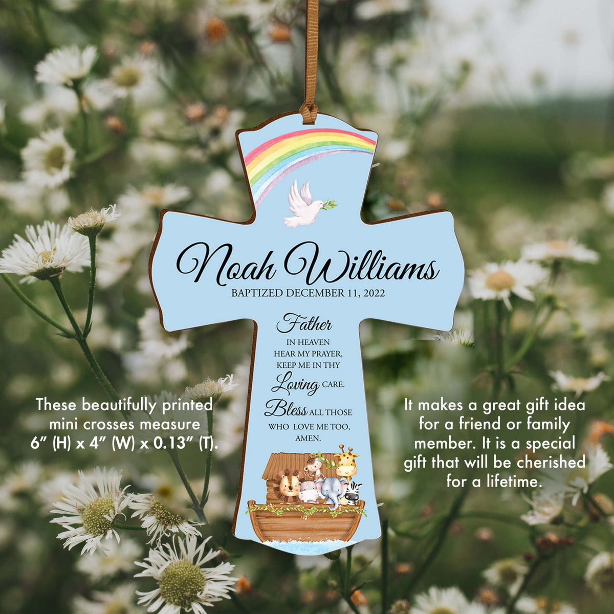 Personalized Baptism Wooden Mini Cross - Father In Heaven - LifeSong Milestones