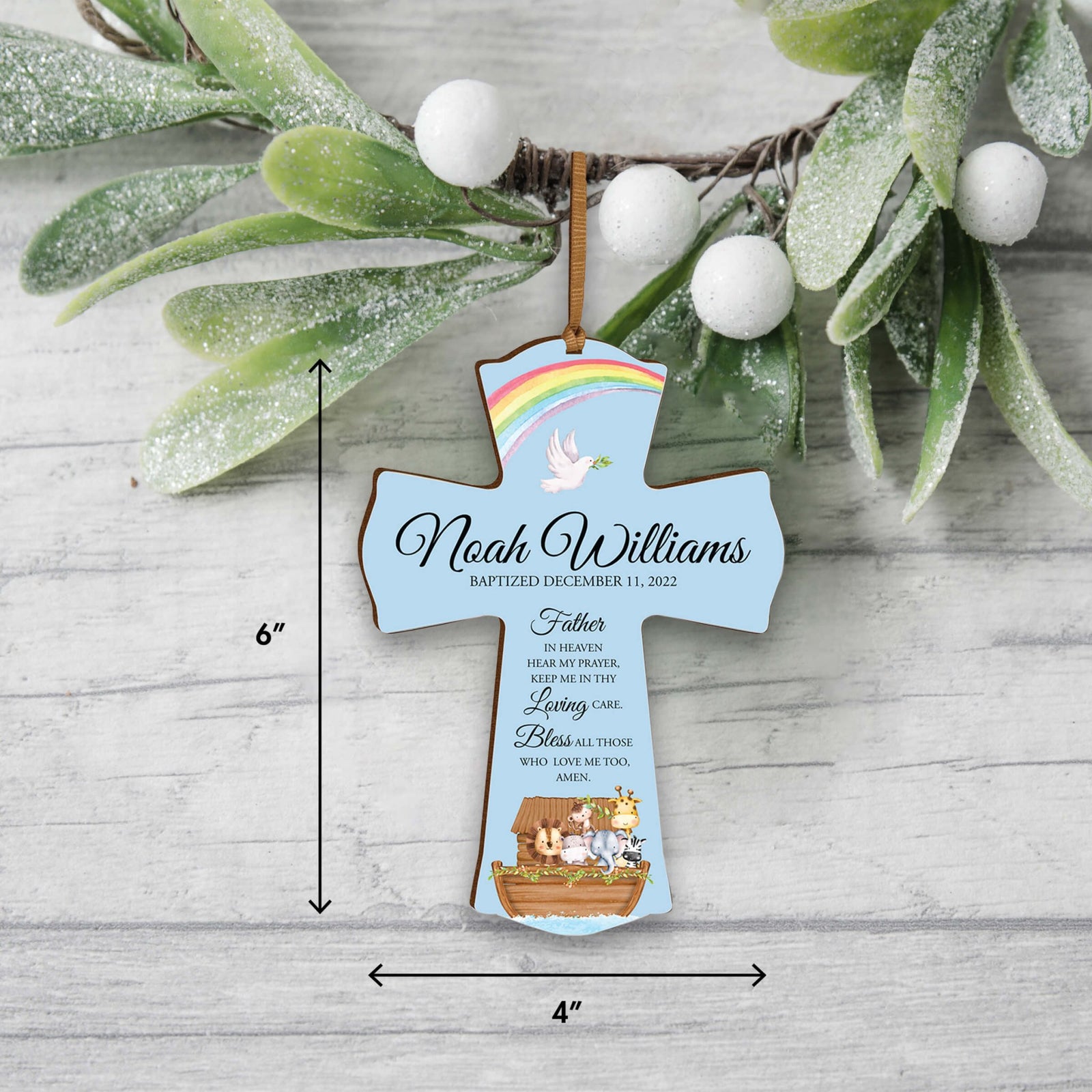 Personalized Baptism Wooden Mini Cross - Father In Heaven - LifeSong Milestones