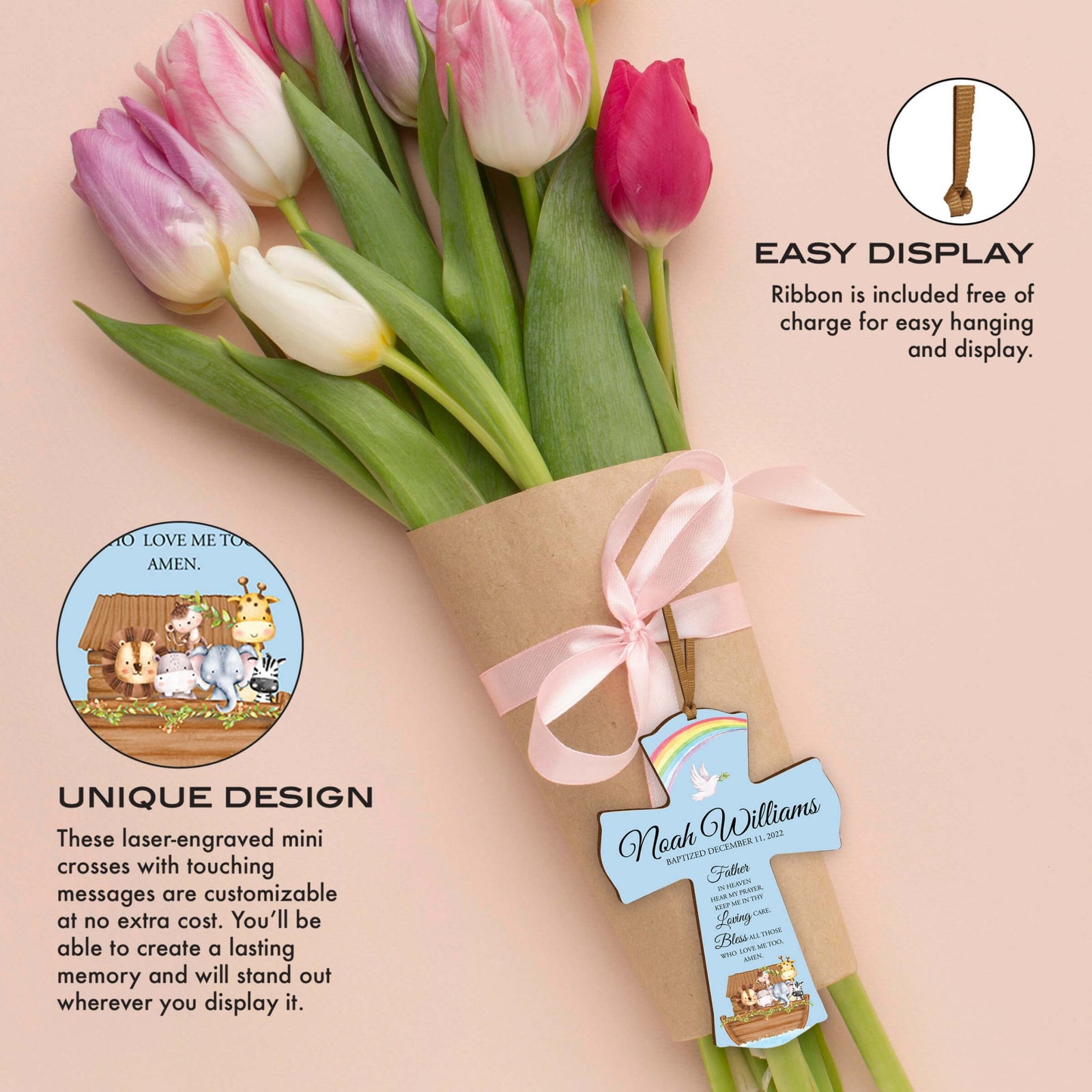 Personalized Baptism Wooden Mini Cross - Father In Heaven - LifeSong Milestones