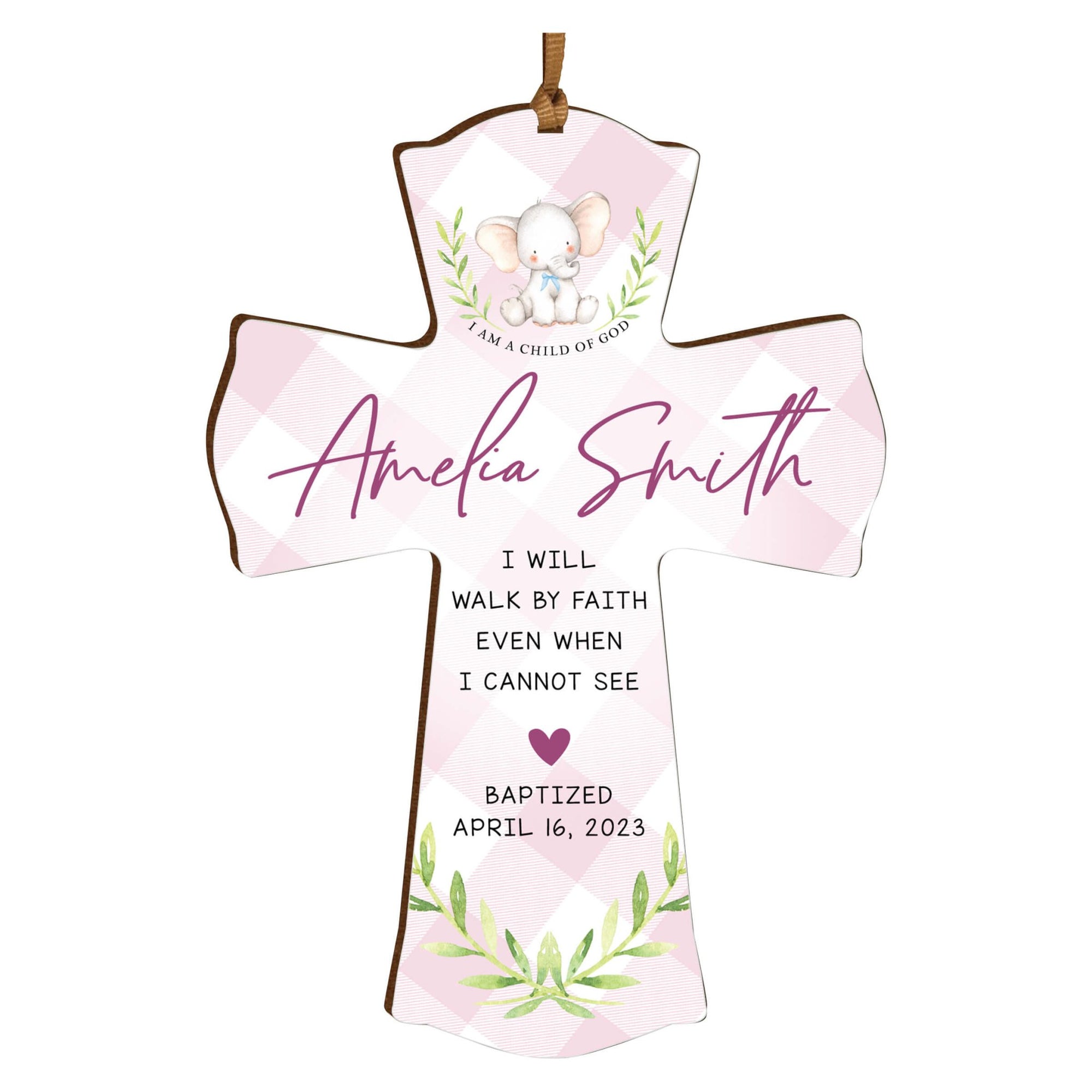 Personalized Baptism Wooden Mini Cross - I Will Walk By Faith - LifeSong Milestones