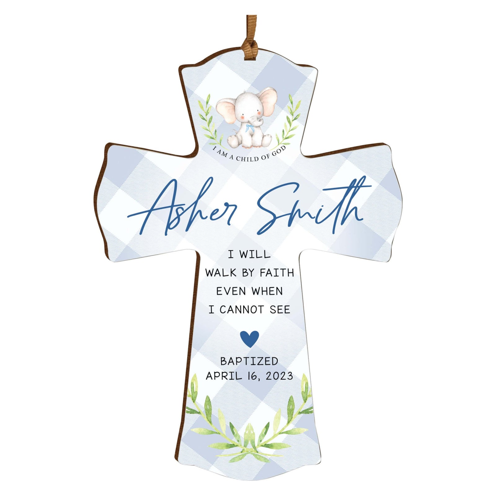 Personalized Baptism Wooden Mini Cross - I Will Walk By Faith - LifeSong Milestones