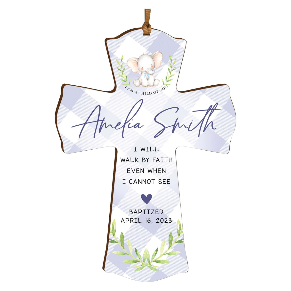 Personalized Baptism Wooden Mini Cross - I Will Walk By Faith - LifeSong Milestones