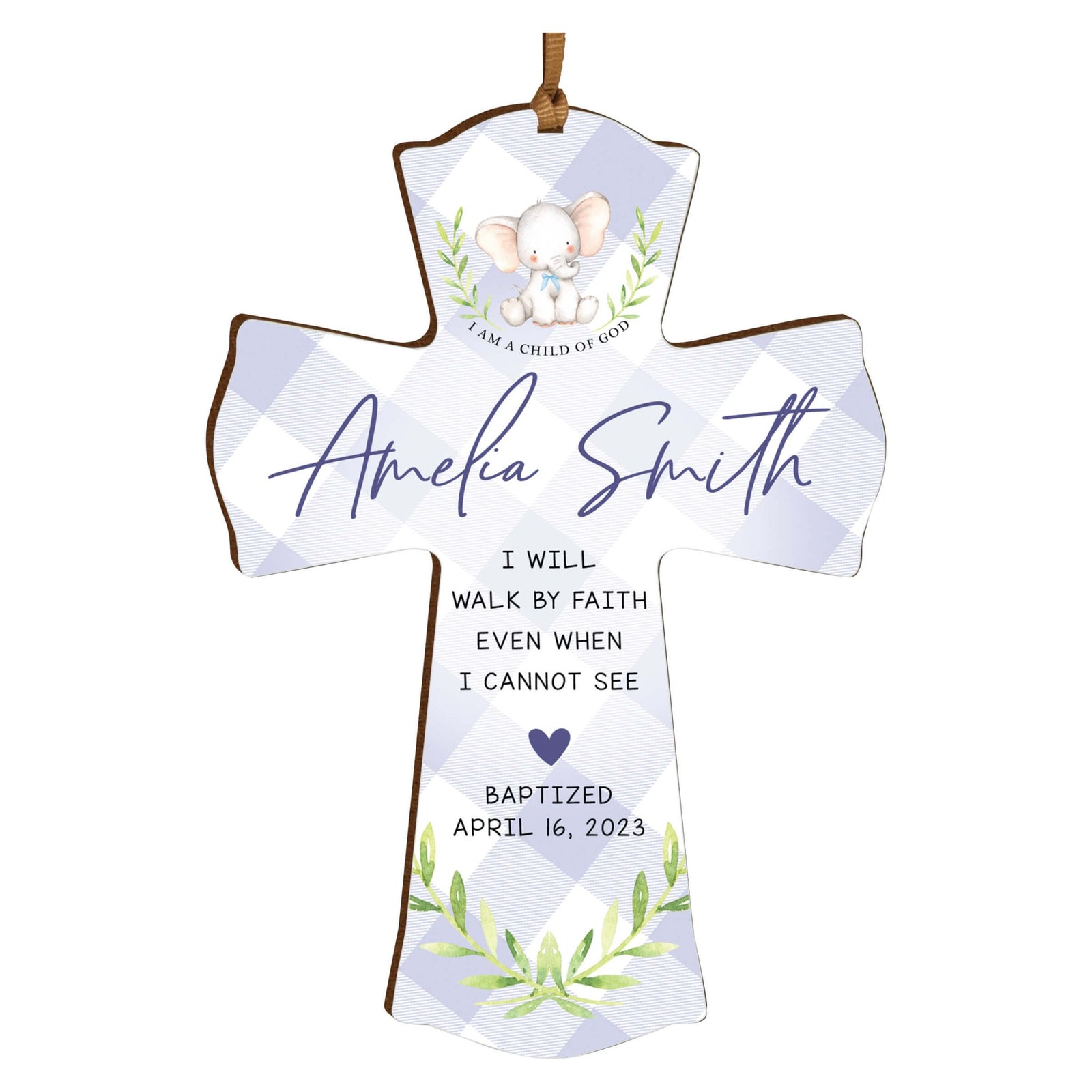 Personalized Baptism Wooden Mini Cross - I Will Walk By Faith - LifeSong Milestones