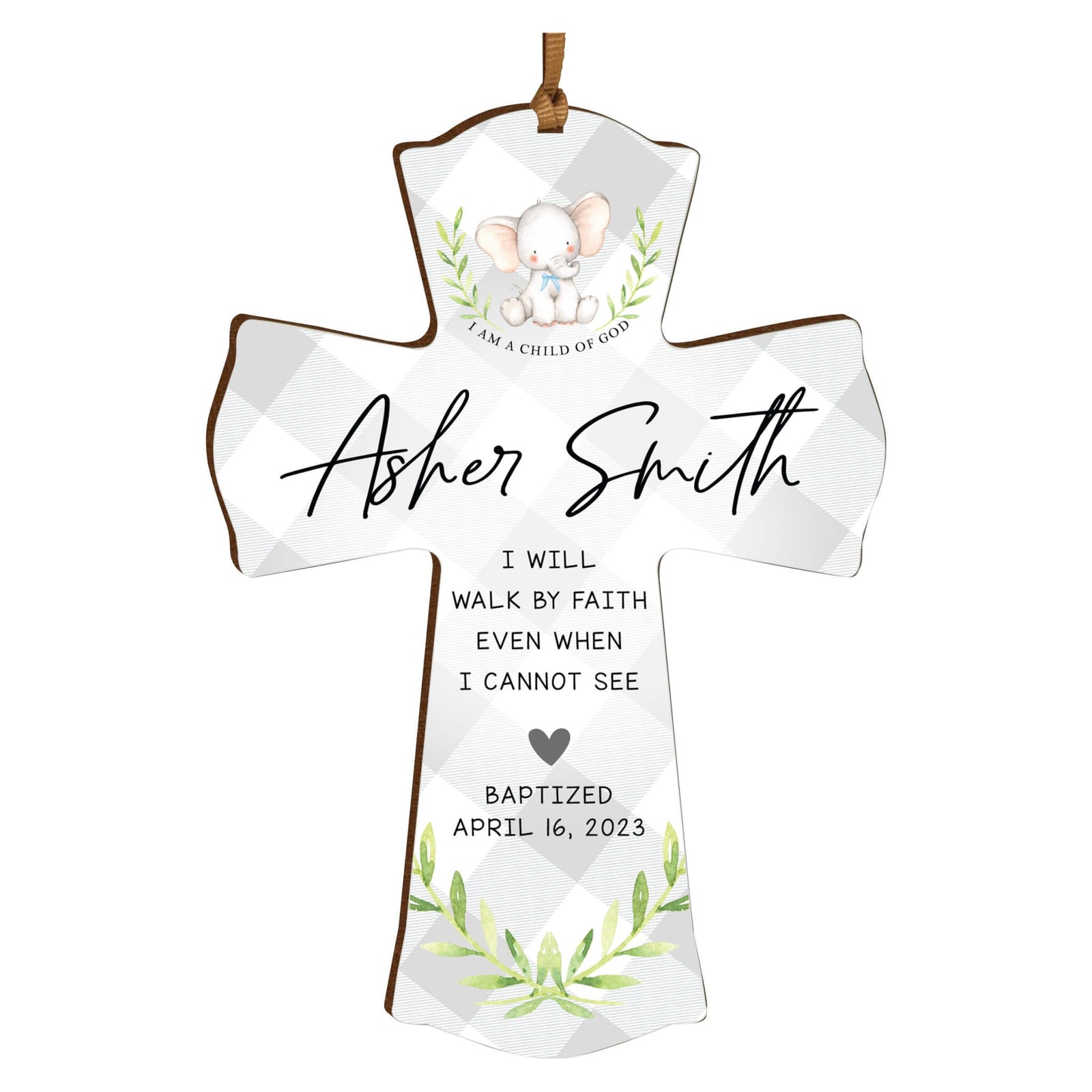 Personalized Baptism Wooden Mini Cross - I Will Walk By Faith - LifeSong Milestones
