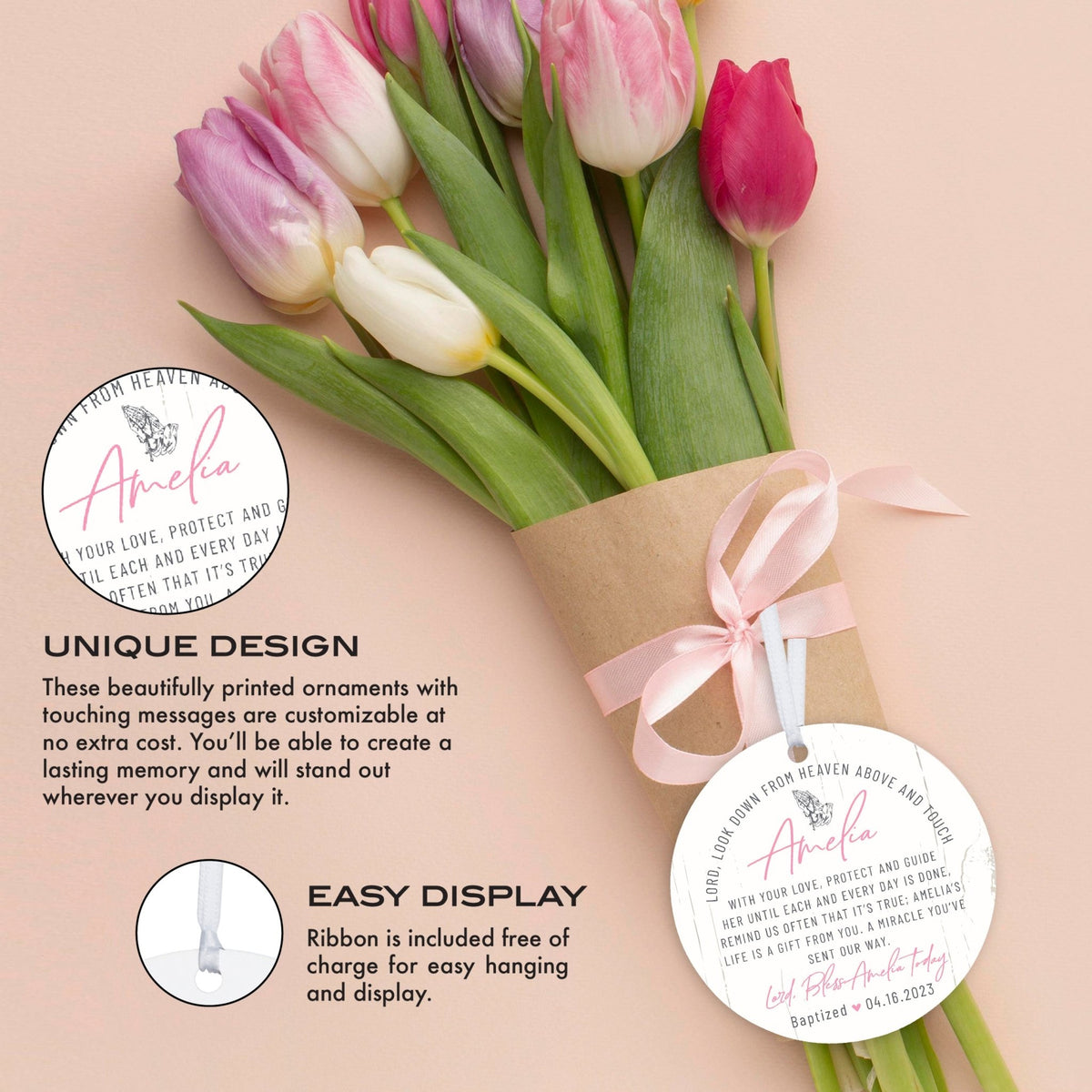 Personalized Baptism Wooden Ornament - May God Bless You - LifeSong Milestones