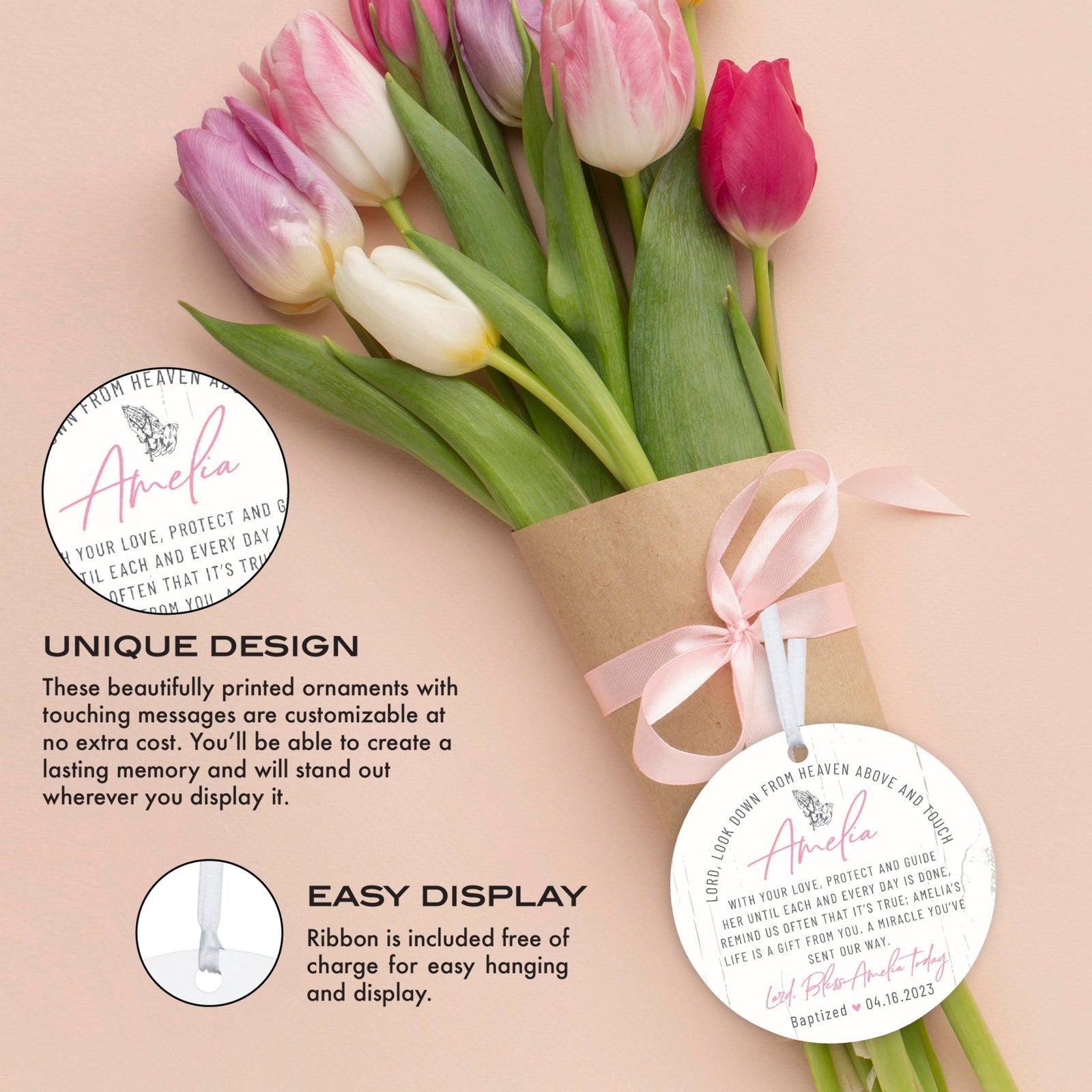 Personalized Baptism Wooden Ornament - May God Bless You - LifeSong Milestones