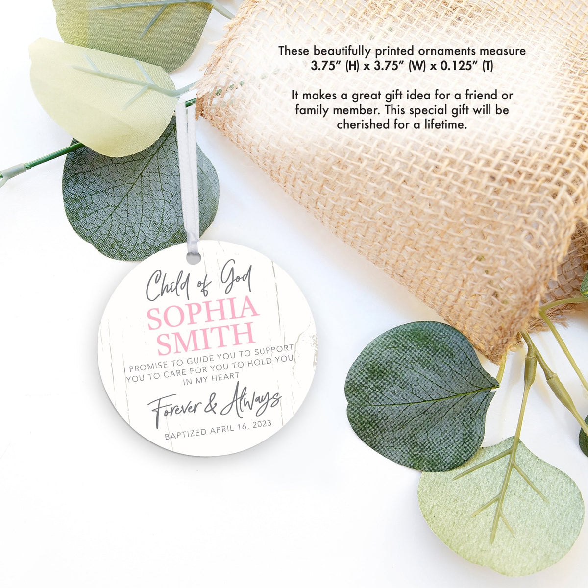 Personalized Baptism Wooden Ornament - May God Bless You - LifeSong Milestones