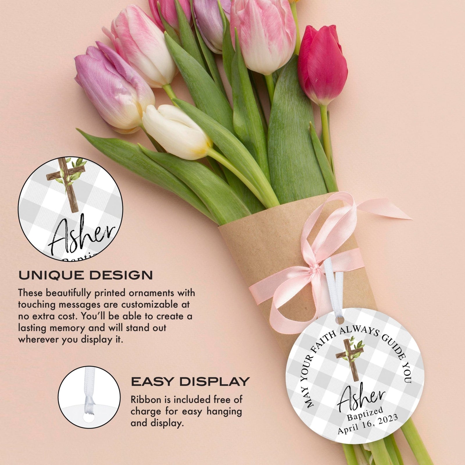 Personalized Baptism Wooden Ornament - May God Bless You - LifeSong Milestones