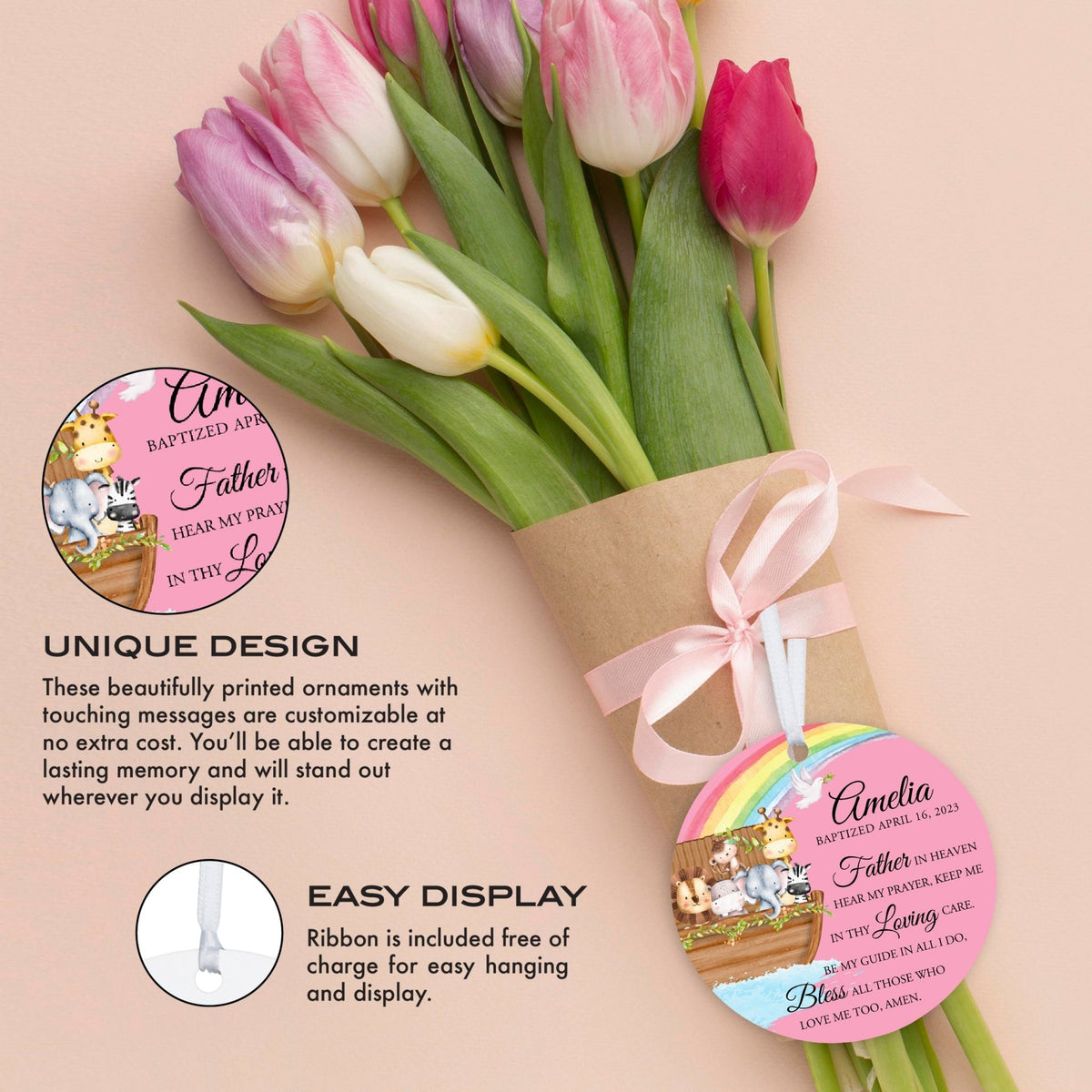 Personalized Baptism Wooden Ornament - May God Bless You - LifeSong Milestones