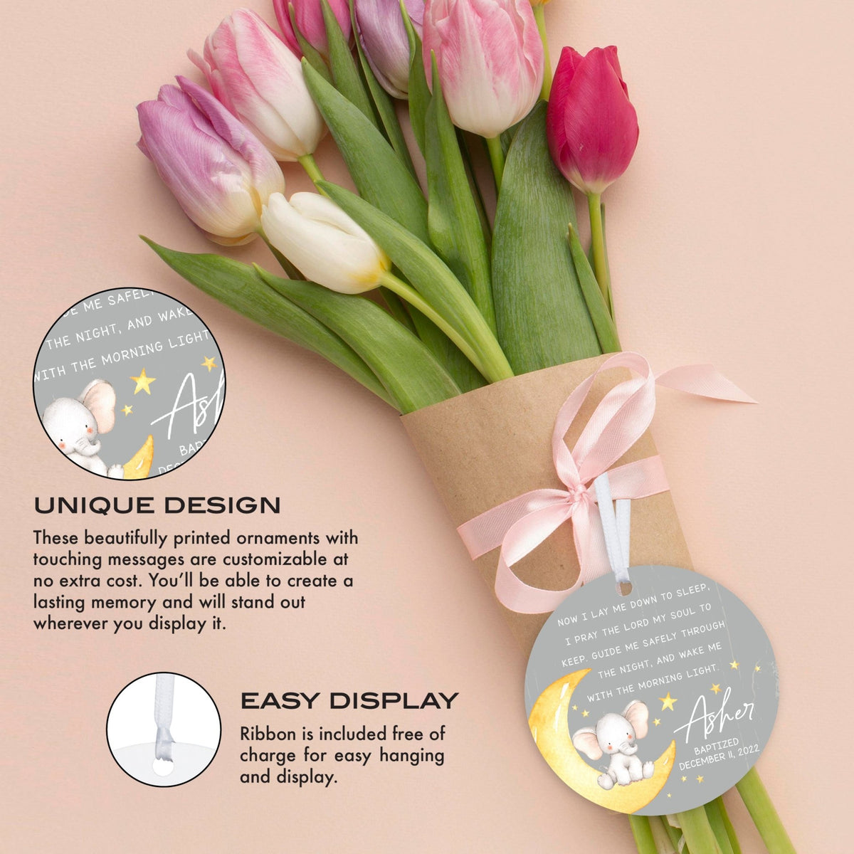 Personalized Baptism Wooden Ornament - May God Bless You - LifeSong Milestones