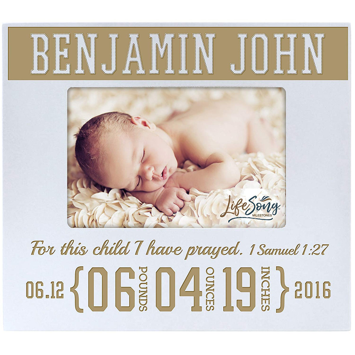 Personalized Birth Announcement Picture Frame - 1 Samuel 27 (White) - LifeSong Milestones