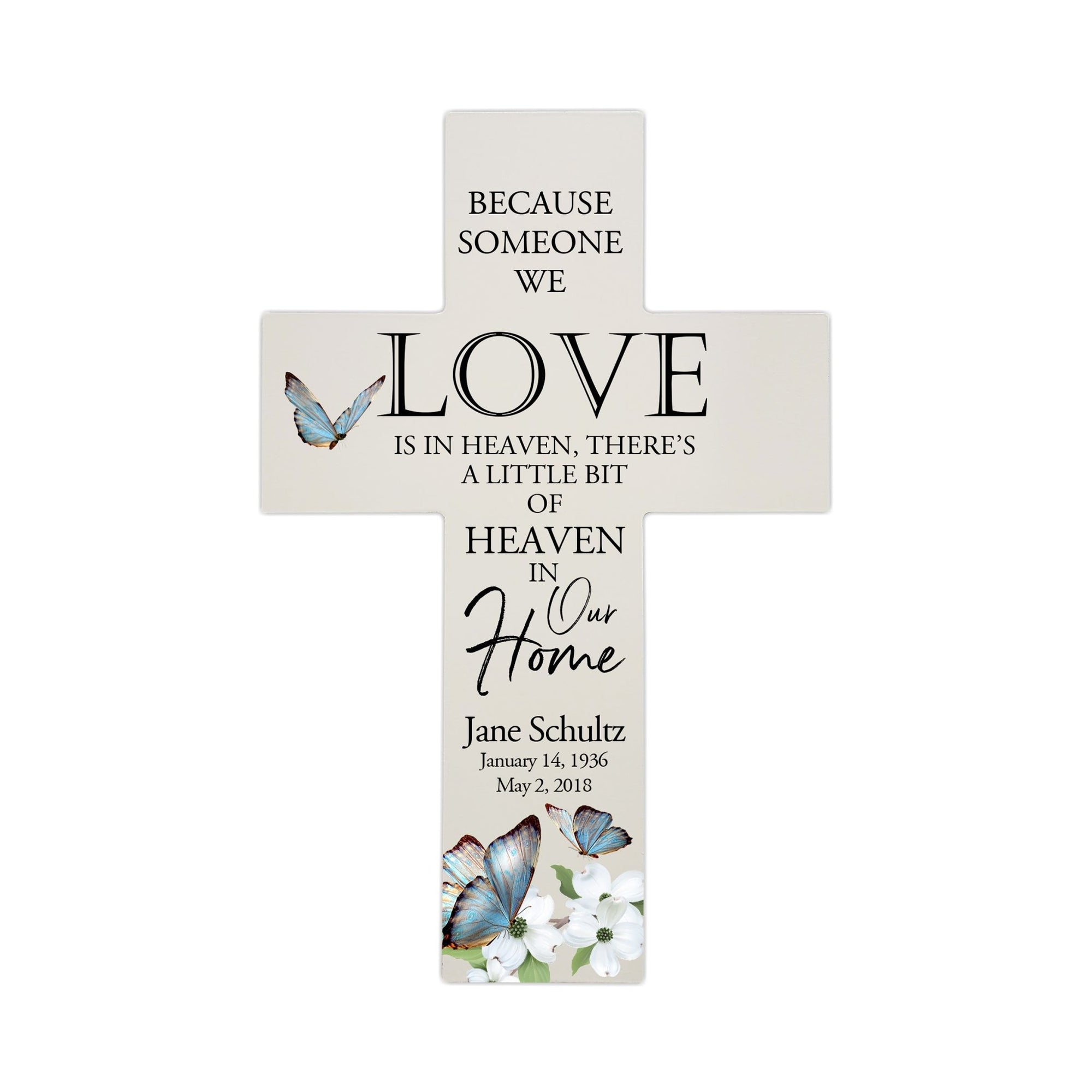 Personalized Butterfly Memorial Bereavement Wall Cross For Loss of Loved One Because Someone We Love (Butterfly) Quote 14 x 9.25 Because Someone We Love Is In Heaven, There's A Little Bit Of Heaven In Our Home - LifeSong Milestones