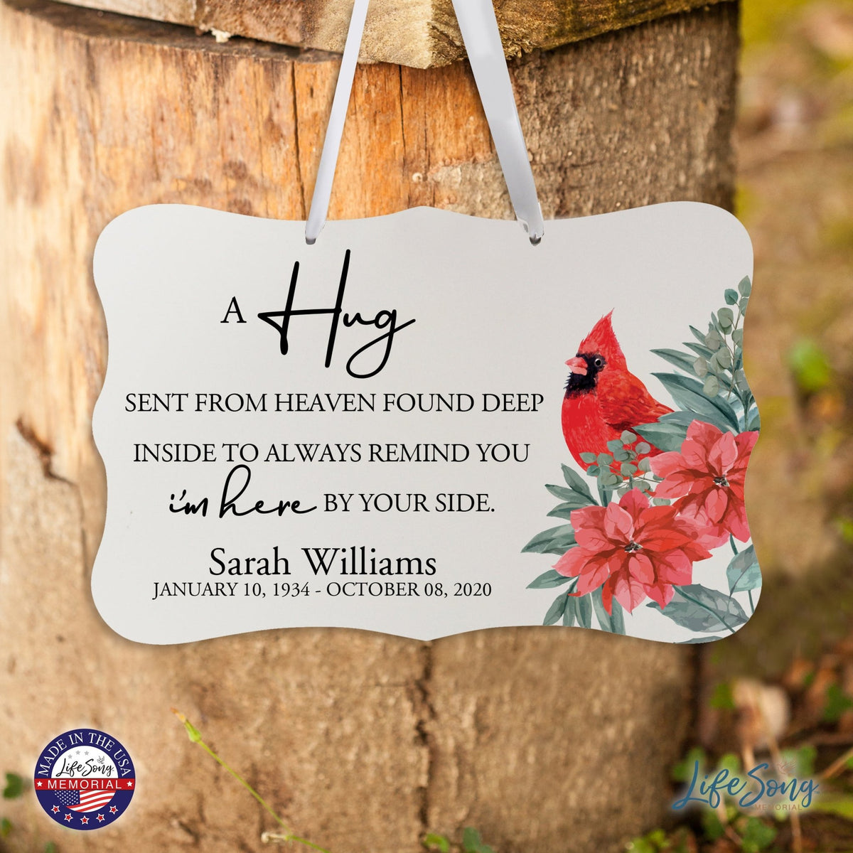 Personalized Cardinal Memorial Christmas Wall Sign 14in with Inspirational Verse Keepsake Gift A Hug Sent From Heaven - LifeSong Milestones