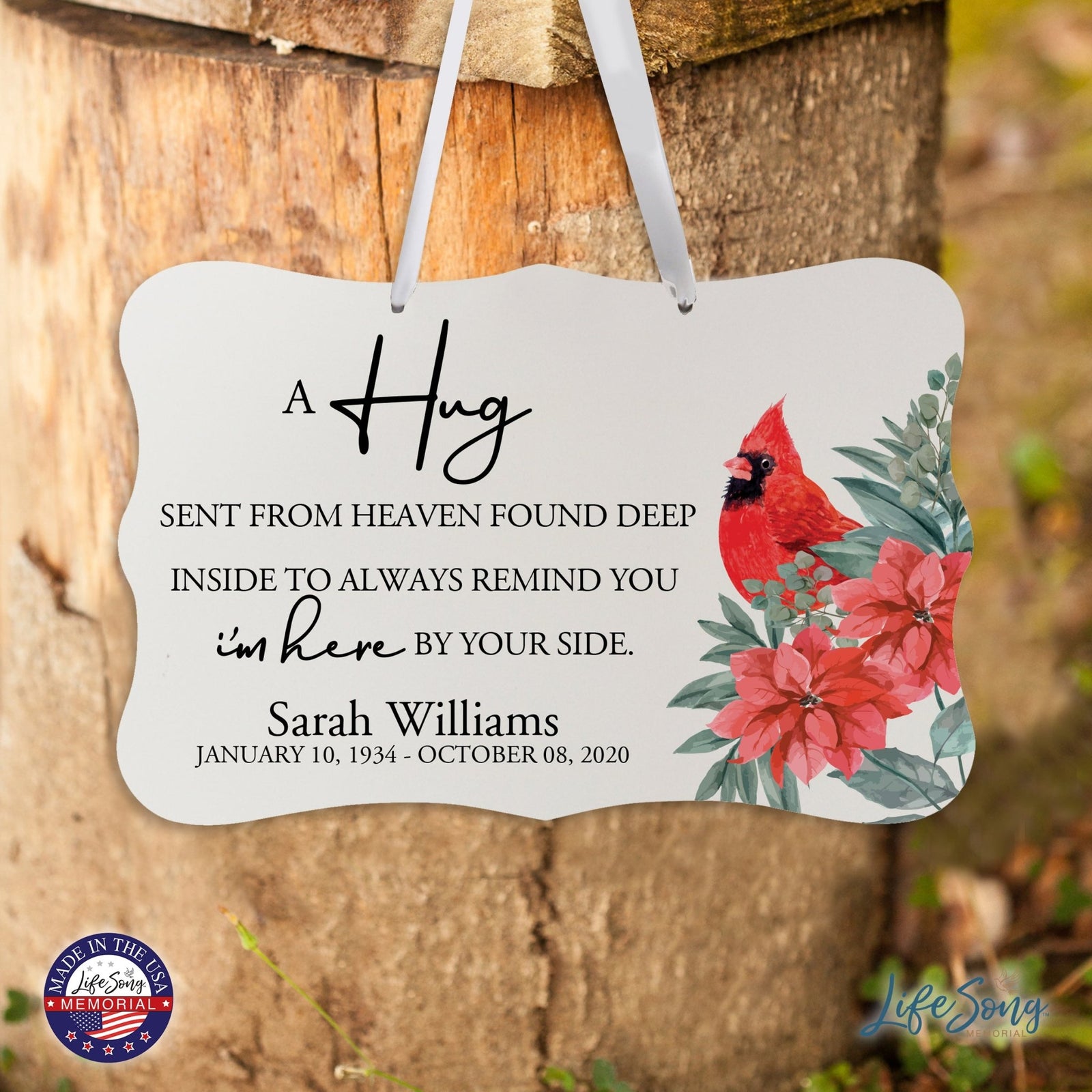 Personalized Cardinal Memorial Christmas Wall Sign 14in with Inspirational Verse Keepsake Gift A Hug Sent From Heaven - LifeSong Milestones