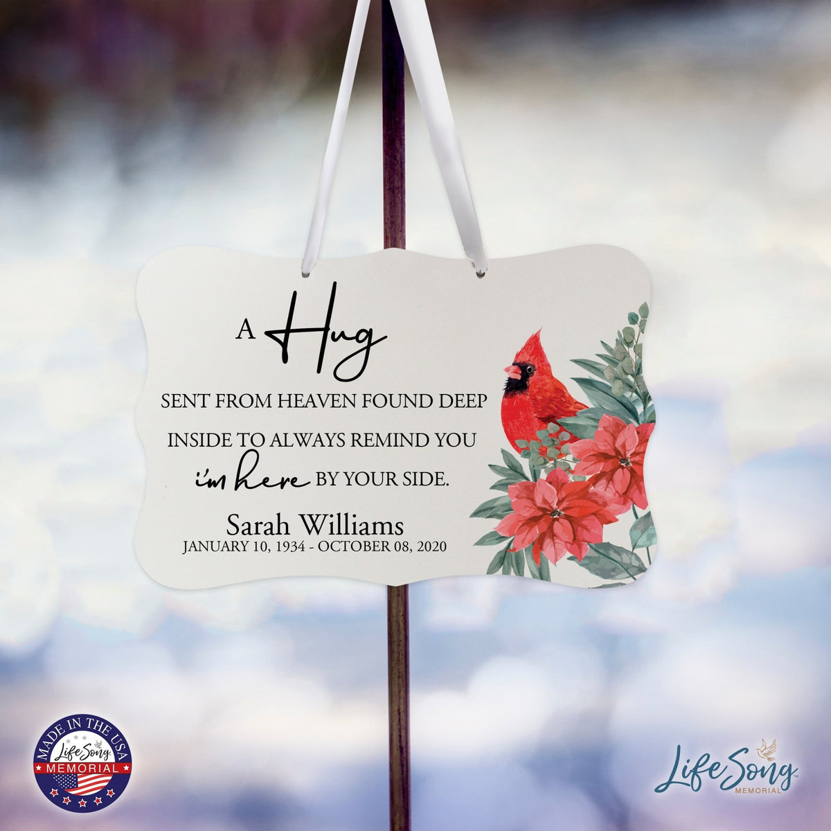 Personalized Cardinal Memorial Christmas Wall Sign 14in with Inspirational Verse Keepsake Gift A Hug Sent From Heaven - LifeSong Milestones