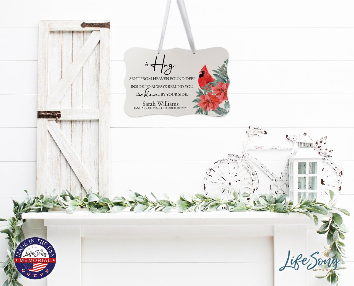 Personalized Cardinal Memorial Christmas Wall Sign 14in with Inspirational Verse Keepsake Gift A Hug Sent From Heaven - LifeSong Milestones