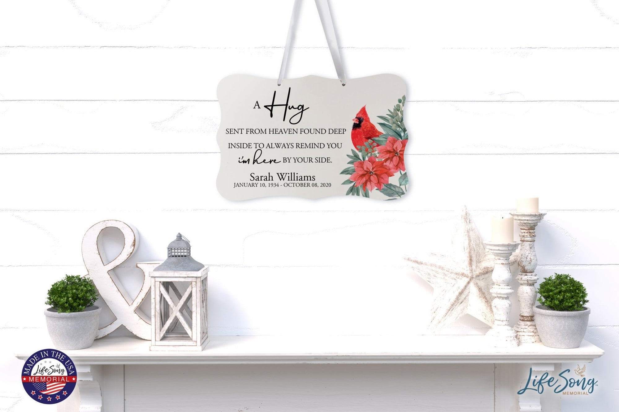 Personalized Cardinal Memorial Christmas Wall Sign 14in with Inspirational Verse Keepsake Gift A Hug Sent From Heaven - LifeSong Milestones