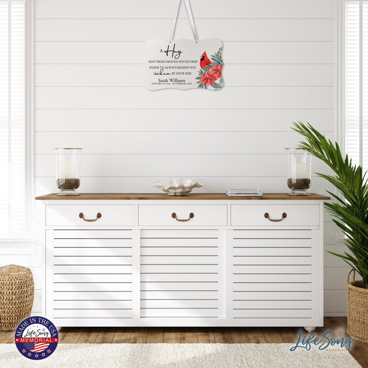 Personalized Cardinal Memorial Christmas Wall Sign 14in with Inspirational Verse Keepsake Gift A Hug Sent From Heaven - LifeSong Milestones