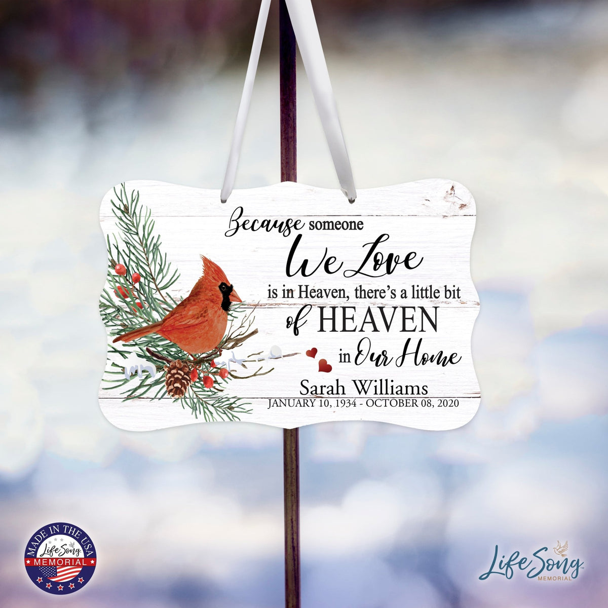 Personalized Cardinal Memorial Christmas Wall Sign 14in with Inspirational Verse Keepsake Gift Because Someone We - LifeSong Milestones