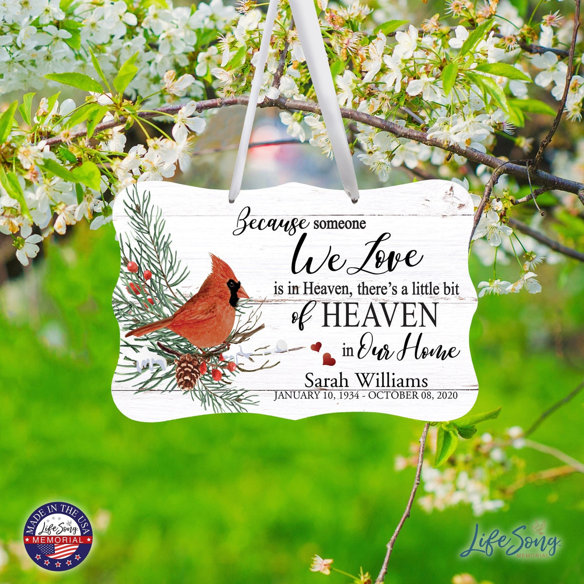 Personalized Cardinal Memorial Christmas Wall Sign 14in with Inspirational Verse Keepsake Gift Because Someone We - LifeSong Milestones