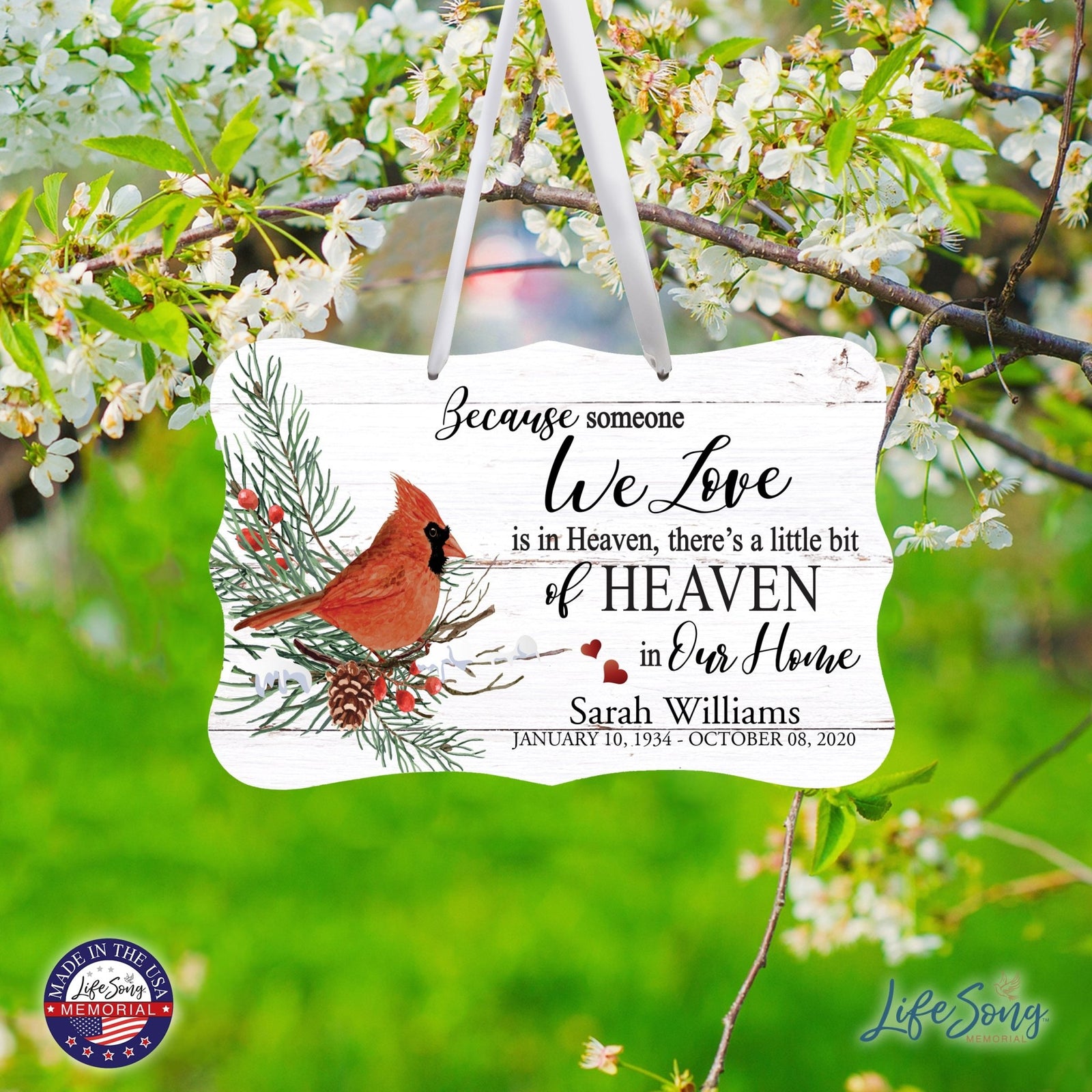 Personalized Cardinal Memorial Christmas Wall Sign 14in with Inspirational Verse Keepsake Gift Because Someone We - LifeSong Milestones